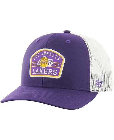 Men's '47 Brand Purple Los Angeles Lakers Semi Patch Trucker Adjustable Hat