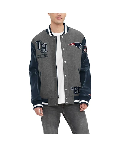 Men's Tommy Hilfiger Heather Gray, Navy New England Patriots Gunner Full-Zip Varsity Jacket