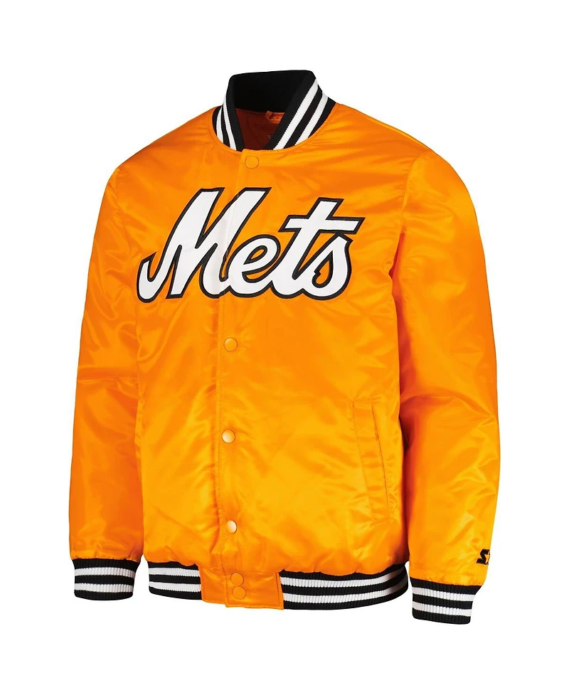 Men's Starter Orange New York Mets Cross Bronx Fashion Satin Full-Snap Varsity Jacket