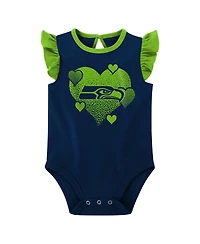 Baby Girls Navy, Neon Green Seattle Seahawks Spread the Love 2-Pack Bodysuit Set