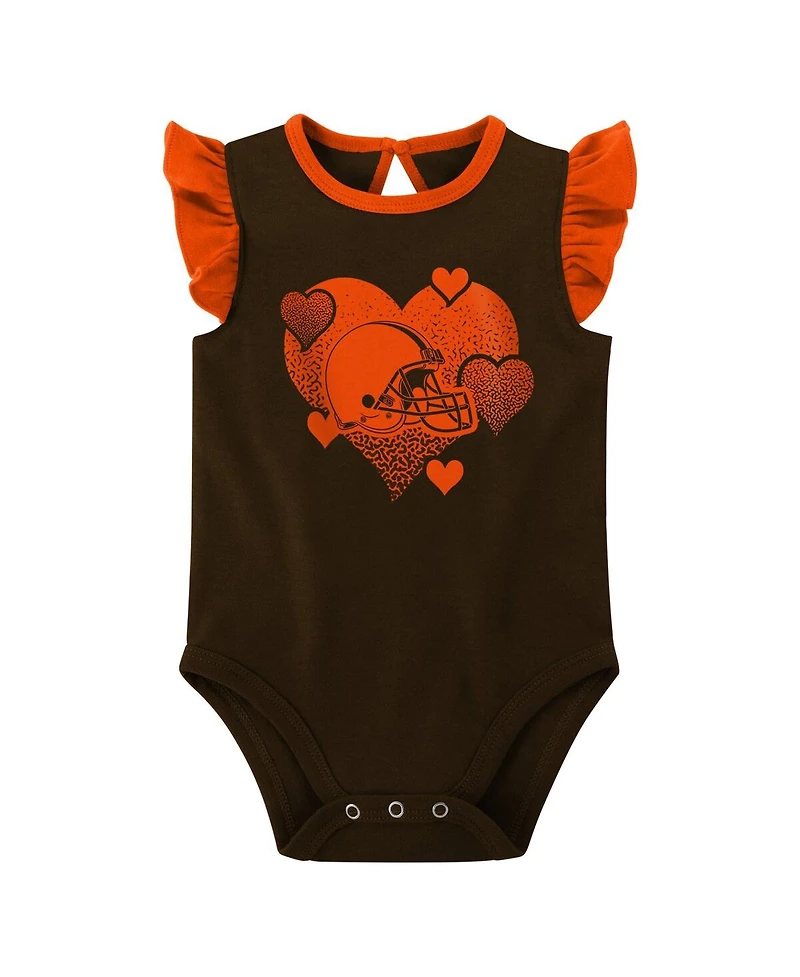 Baby Girls Brown, Orange Cleveland Browns Spread the Love 2-Pack Bodysuit Set
