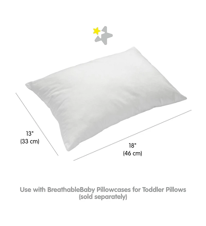 Breathable Baby Cotton Percale Toddler Pillow, 13" x 18" (2-Pack)