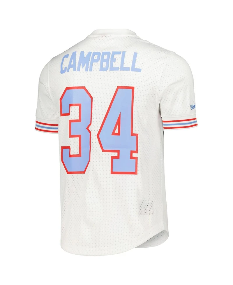 Men's Mitchell & Ness Earl Campbell White Houston Oilers Gridiron Classics Retired Player Name and Number Mesh Top