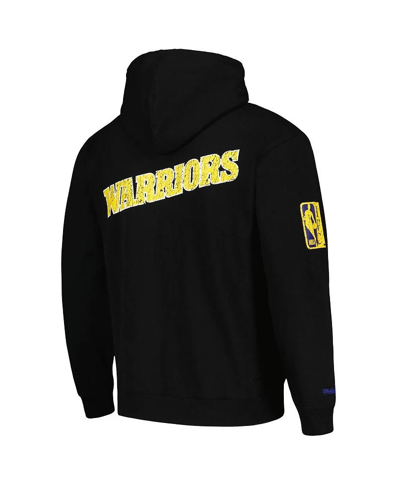 Men's Mitchell & Ness Black Distressed Golden State Warriors Hardwood Classics Og 2.0 Pullover Hoodie