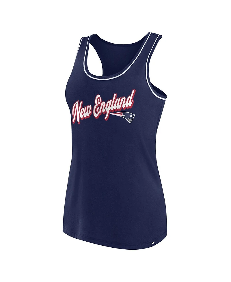 Women's Fanatics Navy New England Patriots Wordmark Logo Racerback Scoop Neck Tank Top