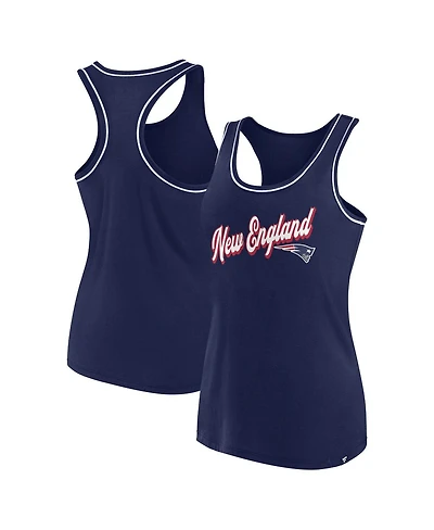 Women's Fanatics Navy New England Patriots Wordmark Logo Racerback Scoop Neck Tank Top