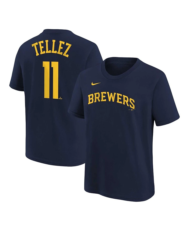Big Boys Nike Rowdy Tellez Navy Milwaukee Brewers Player Name and Number T-shirt