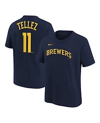 Big Boys Nike Rowdy Tellez Navy Milwaukee Brewers Player Name and Number T-shirt