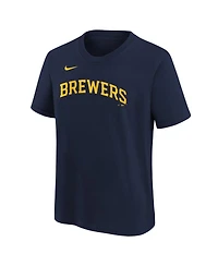 Big Boys Nike Rowdy Tellez Navy Milwaukee Brewers Player Name and Number T-shirt