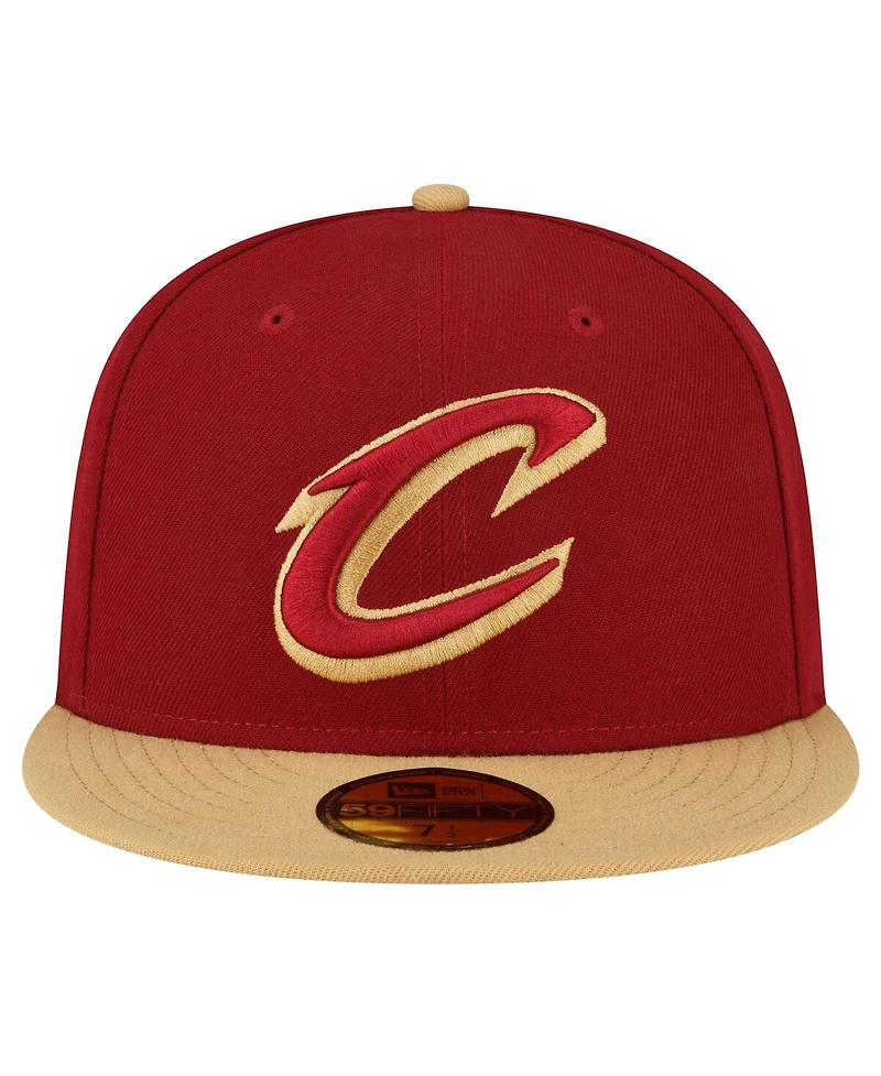 Men's New Era Wine, Gold Cleveland Cavaliers 2-Tone 59FIFTY Fitted Hat