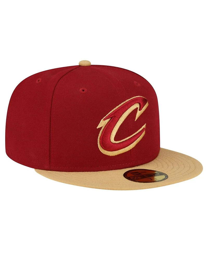 Men's New Era Wine, Gold Cleveland Cavaliers 2-Tone 59FIFTY Fitted Hat
