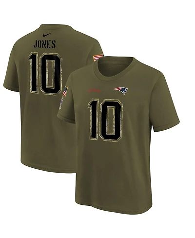 Big Boys Nike Mac Jones Olive New England Patriots 2022 Salute To Service Name and Number T-shirt
