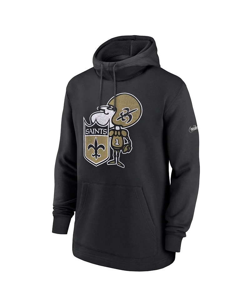 Men's Nike Black Distressed New Orleans Saints Classic Pullover Hoodie