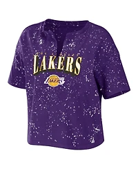 Women's Wear by Erin Andrews Purple Los Angeles Lakers Bleach Splatter Notch Neck T-shirt