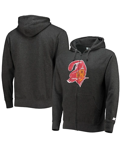 Men's Starter Pewter Distressed Tampa Bay Buccaneers Throwback Logo Full-Zip Hoodie