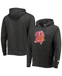 Men's Starter Pewter Distressed Tampa Bay Buccaneers Throwback Logo Full-Zip Hoodie