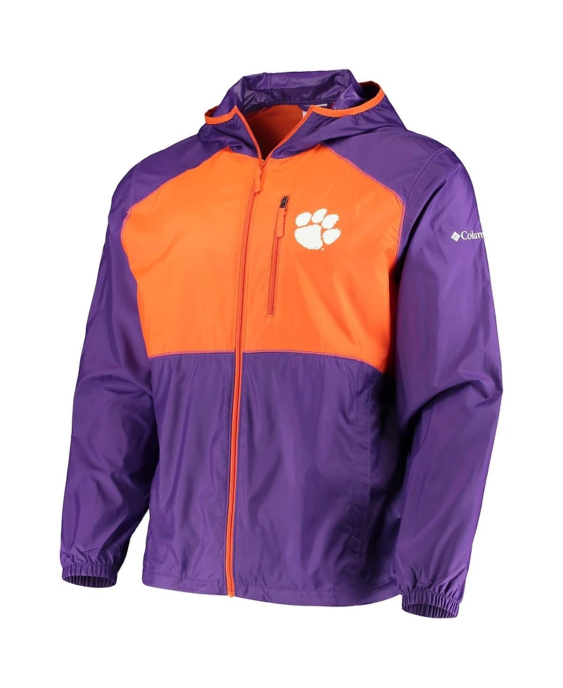 Men's Columbia Purple, Orange Clemson Tigers Flash Forward Hoodie Full-Zip Lightweight Windbreaker