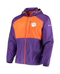 Men's Columbia Purple, Orange Clemson Tigers Flash Forward Hoodie Full-Zip Lightweight Windbreaker