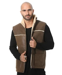 Furniq Uk Men's Sheepskin Waistcoat, Vinatge Camel with Beige Curly Wool