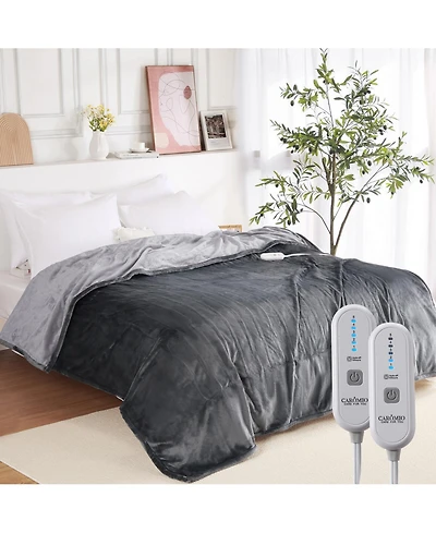 Caromio Queen Reversible Flannel Electric Heated Blanket with Dual Control, 84" x 90"