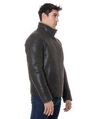 Furniq Uk Men's Shearling Casual Jacket, Vintage Like Brown with Ginger Curly Wool