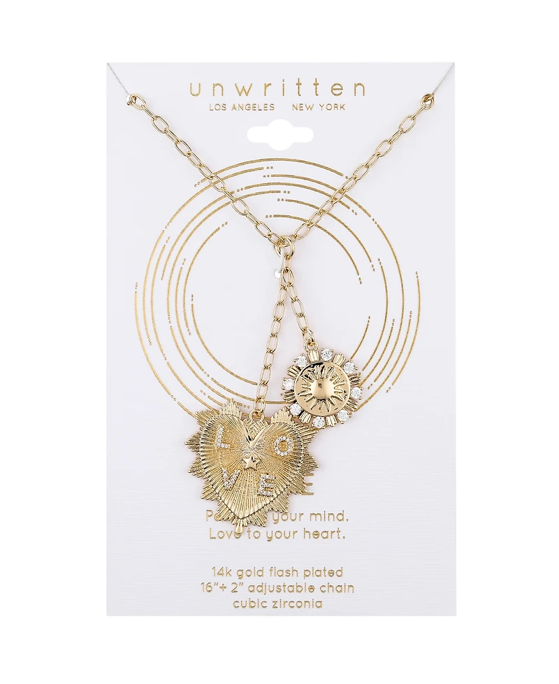 Unwritten Cubic Zirconia Love Heart, Sun Pendant Y-Necklace