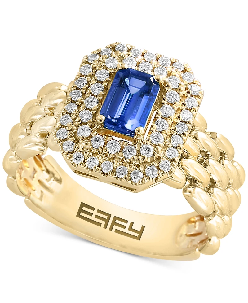 Sapphire (1-1/2 ct. t.w.) & Diamond (5/8 ct. t.w.) Double Halo Statement Ring in 14k Gold