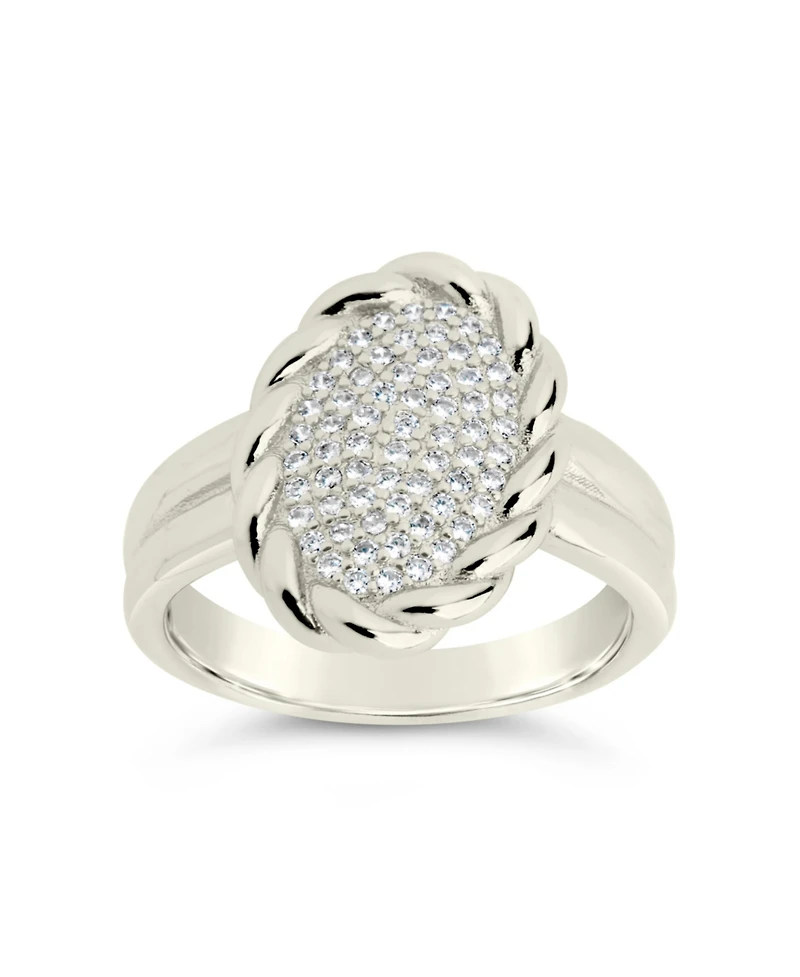 Sterling Forever Silver-Tone or Gold-Tone Cubic Zirconia Detailed Statement Galette Ring