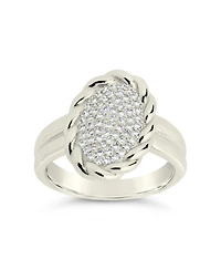 Sterling Forever Silver-Tone or Gold-Tone Cubic Zirconia Detailed Statement Galette Ring