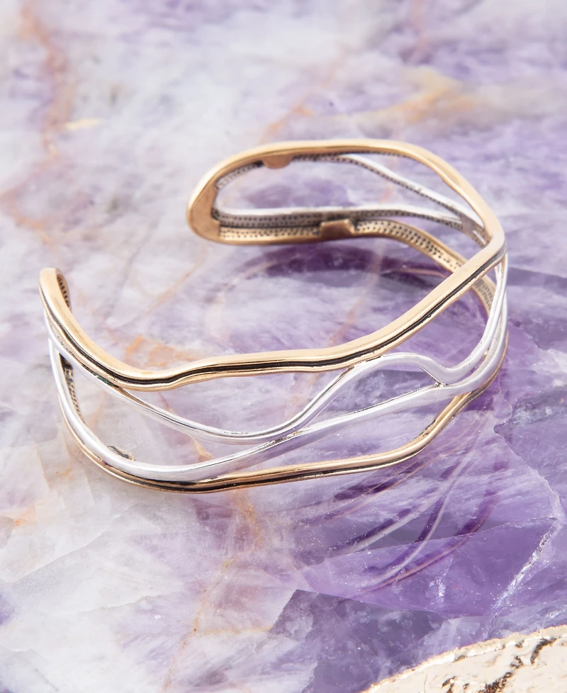 Barse Fresh Genuine Bronze and Sterling Silver Abstract Cuff Bracelet