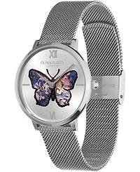 Olivia Burton Women's Signature Butterfly Silver-Tone Stainless Steel Mesh Watch 35mm