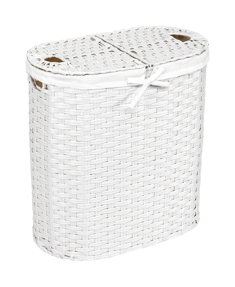 Seville Classics Handwoven Lidded Oval Double Laundry Hamper