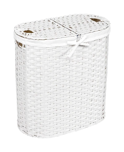 Seville Classics Handwoven Lidded Oval Double Laundry Hamper