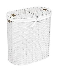 Seville Classics Handwoven Lidded Oval Double Laundry Hamper