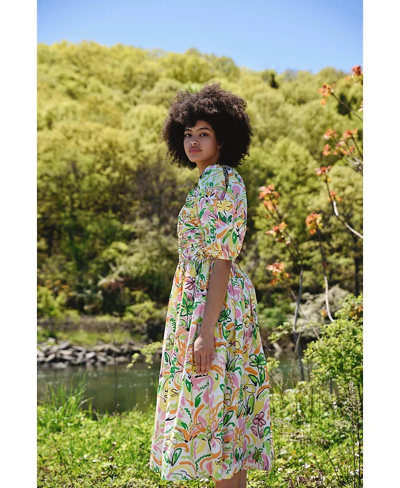 Jessie Zhao New York Wonderland Floral Taffeta Midi Dress