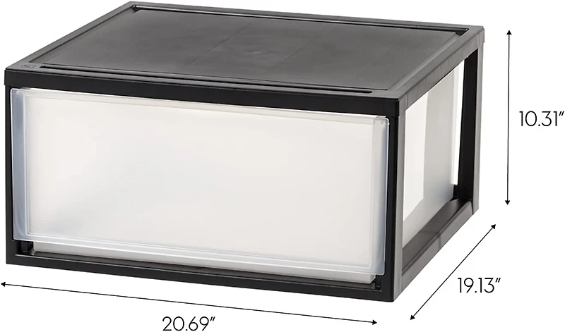 Iris Usa 47 Quart Extra Large Plastic Stacking Drawer, Stackable Storage Organizer Unit with Sliding Drawer for Bedroom Closet Garage Craft Room Dorm