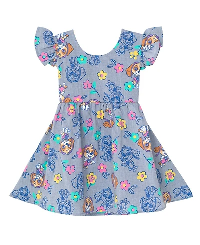 Paw Patrol Toddler Girls Skye Floral Chambray Skater Dress Toddler|Child