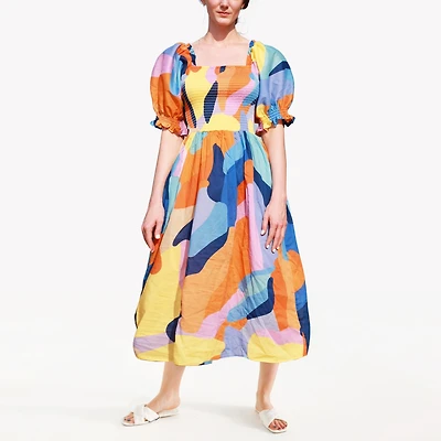Jessie Zhao New York Tropical Love Smocked Midi Dress