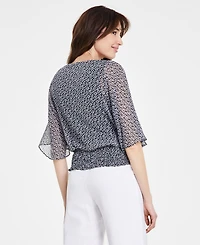 Sam & Jess Women's Round-Neck 3/4-Sleeve Smocked-Waist Blouse