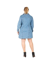 Women's Plus Long Sleeves Denim Shirt Dress