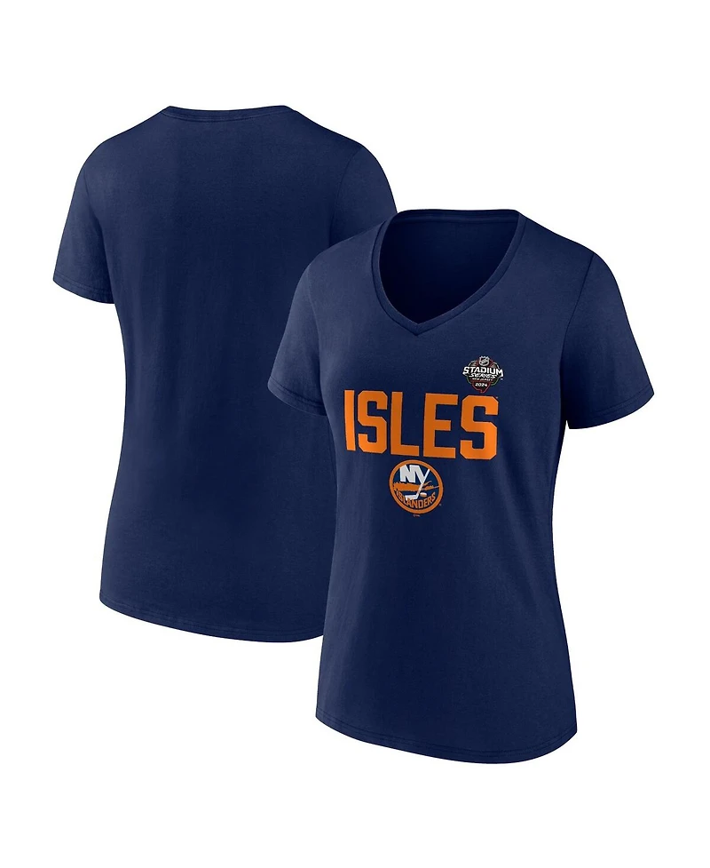 Women's Fanatics Navy New York Islanders 2024 Nhl Stadium Series Logo V-Neck T-shirt