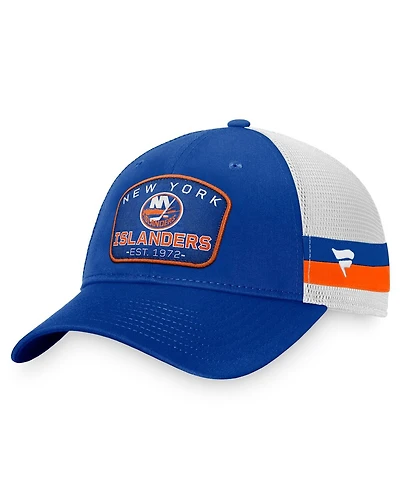 Men's Fanatics Royal, White New York Islanders Fundamental Striped Trucker Adjustable Hat