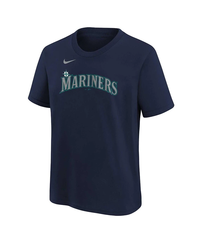 Big Boys Nike Jarred Kelenic Navy Seattle Mariners Player Name and Number T-shirt