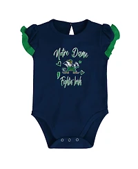 Baby Girls Navy, Green Notre Dame Fighting Irish Too Much Love Two-Piece Bodysuit Set