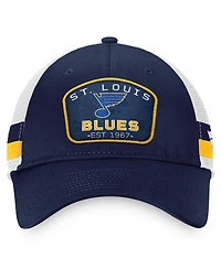 Men's Fanatics Navy, White St. Louis Blues Fundamental Striped Trucker Adjustable Hat