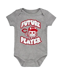 Baby Boys and Girls Heather Gray, Red, White Cincinnati Reds Minor League Player Three-Pack Bodysuit Set