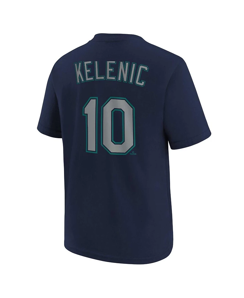 Big Boys Nike Jarred Kelenic Navy Seattle Mariners Player Name and Number T-shirt