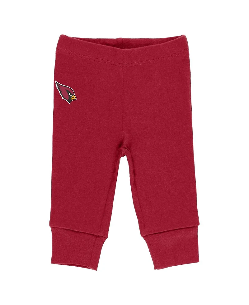 Baby Boys and Girls Wear by Erin Andrews Gray, Cardinal, White Arizona Cardinals Three-Piece Turn Me Around Bodysuits and Pant Set