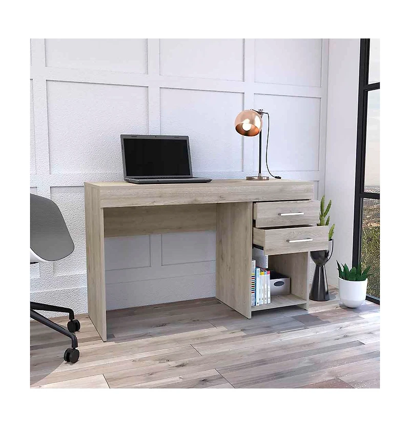 Depot E-shop Maui 2 Drawers Computer Desk, One Lower Shelf, Light Gray