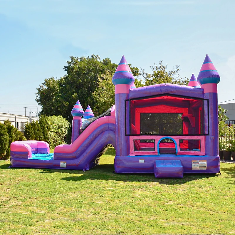 JumpOrange Purplish Commercial Grade Bounce House Water Slide Combo with Pool for Kids and Adults (with Blower), Basketball Hoop, Wet Dry Use, Outdoor